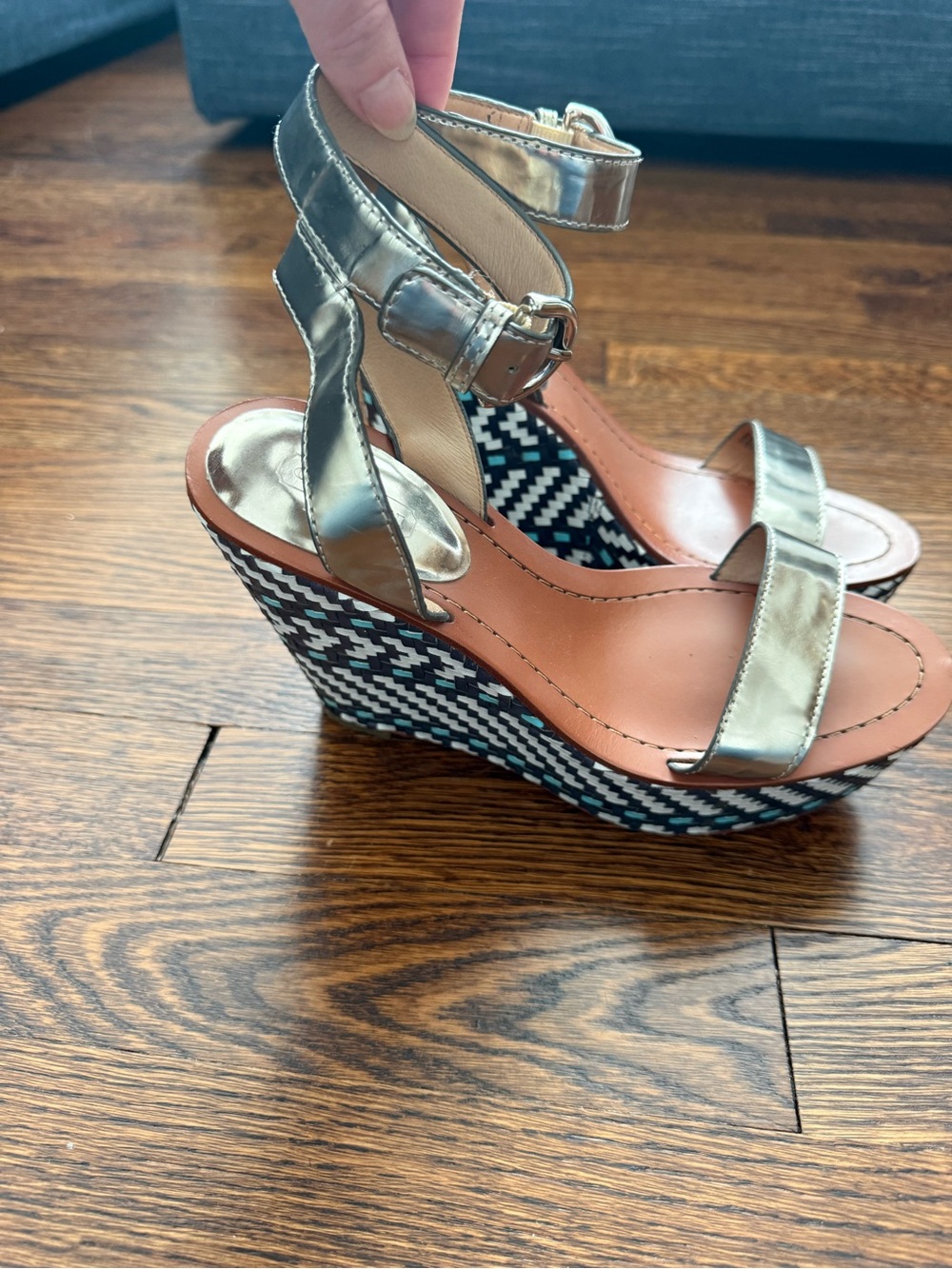 Coach Metallic Gold Ankle-Strap Wedge Sandals - Women's